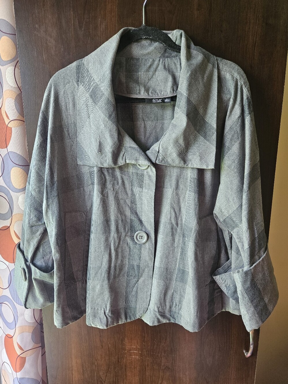 a.n.a Gray Plaid Lightweight Blazer Jacket Size Large